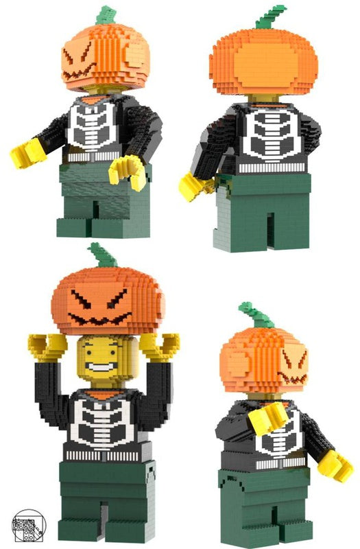 Maxi Figure Little Boy, Skeleton Black Hoodie, Dark Green Legs And Pumpkin Headgear